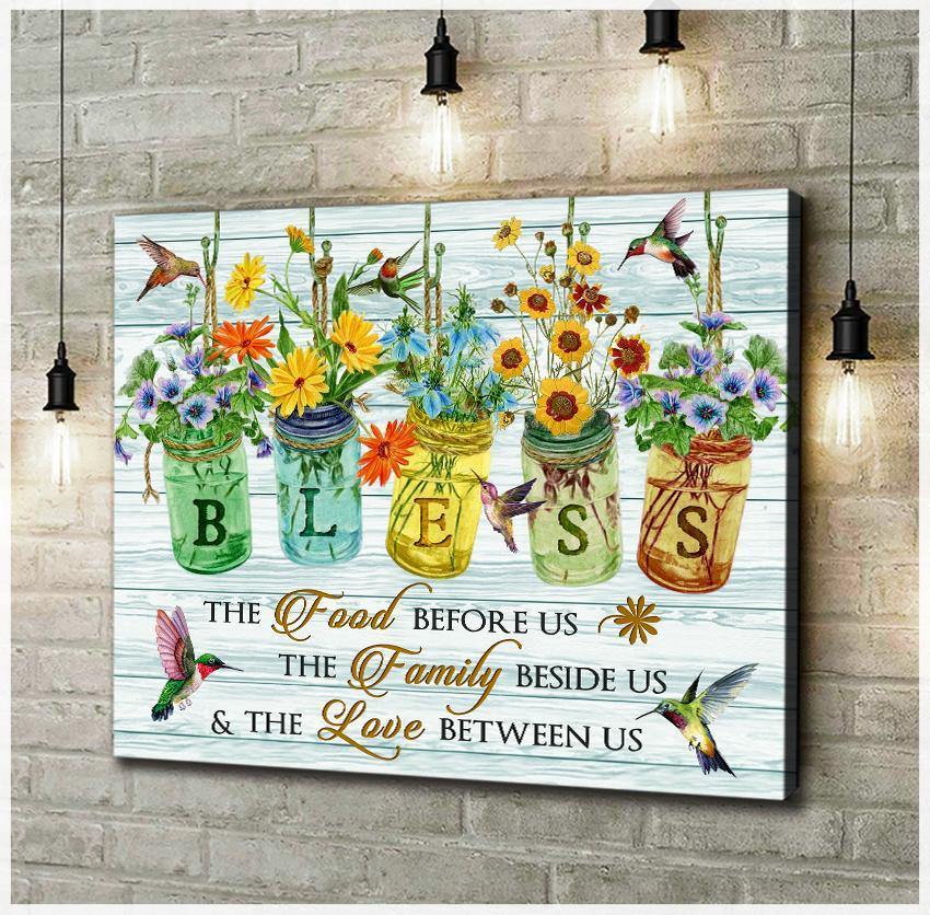 Bless The Food Before Us, The Family Beside Us, The Love Between Us Hummingbird Premium Wall Art Canvas