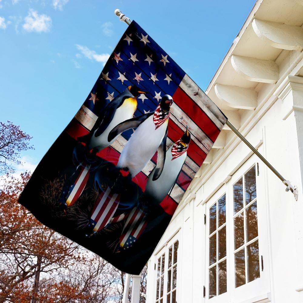 Three Penguins Us Flag 3D Garden Flag