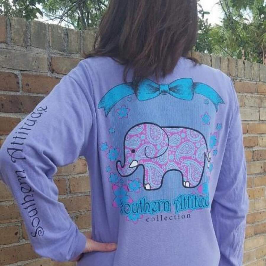 Southern Attitude Preppy Classy Elephant Violet Comfort Colors Long Sleeve T-Shirt