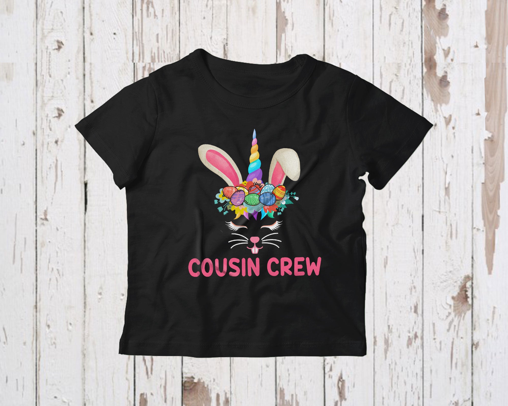 Cousin Crew Funny Happy Easter Day Girls Kids Egg Bunny Face Lover Matching Family Group T-Shirt