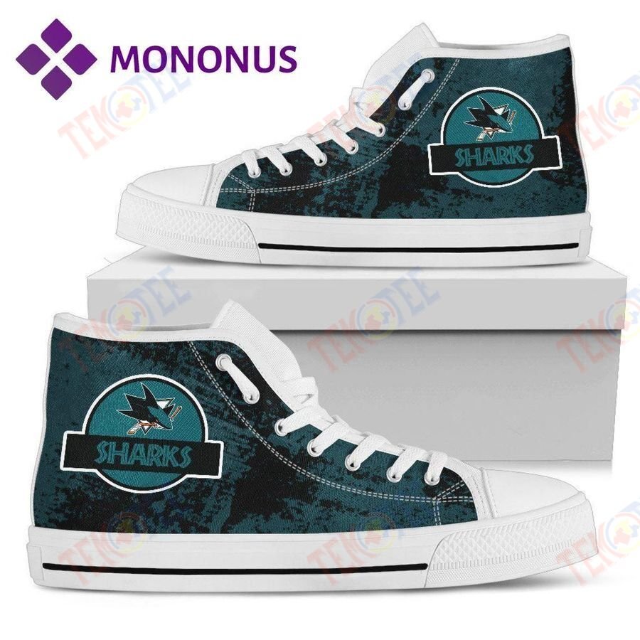 Mens Womens Jurassic Park San Jose Sharks High Top Shoes White V1 For Men And Women Nice And Comfortable TDT897