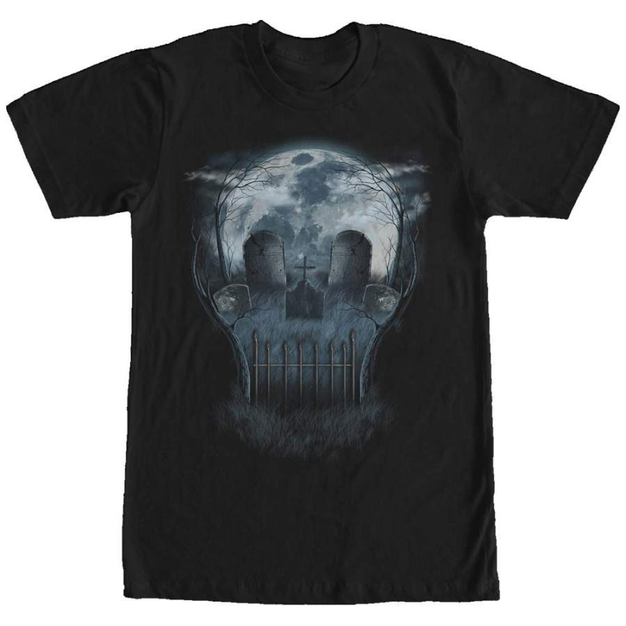 Lost Gods Men’s Halloween Skull Graveyard Face  T Shirt Black