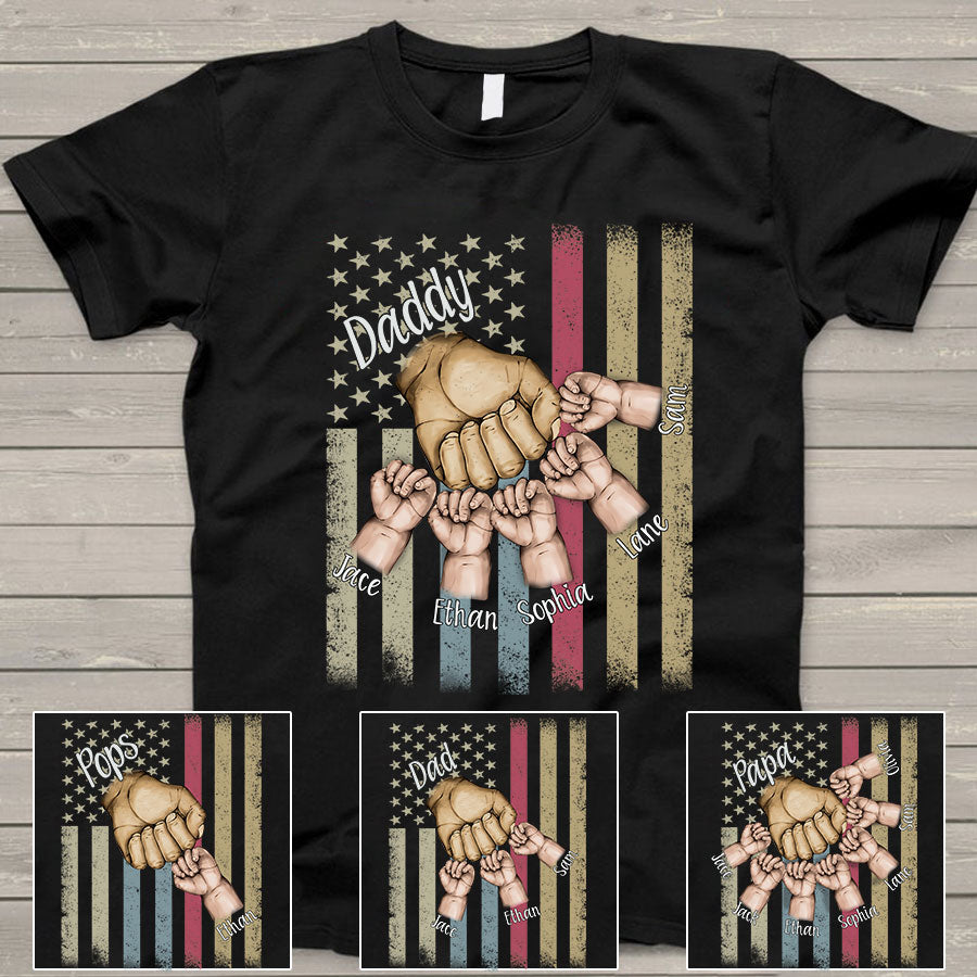 Presonalized Daddy Grandkids Hands Flag T-Shirt