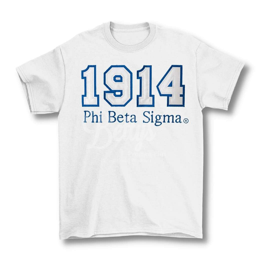 Phi Beta Sigma 1914 Φβς Script Double Stitched Appliqué Embroidered Line T-Shirt