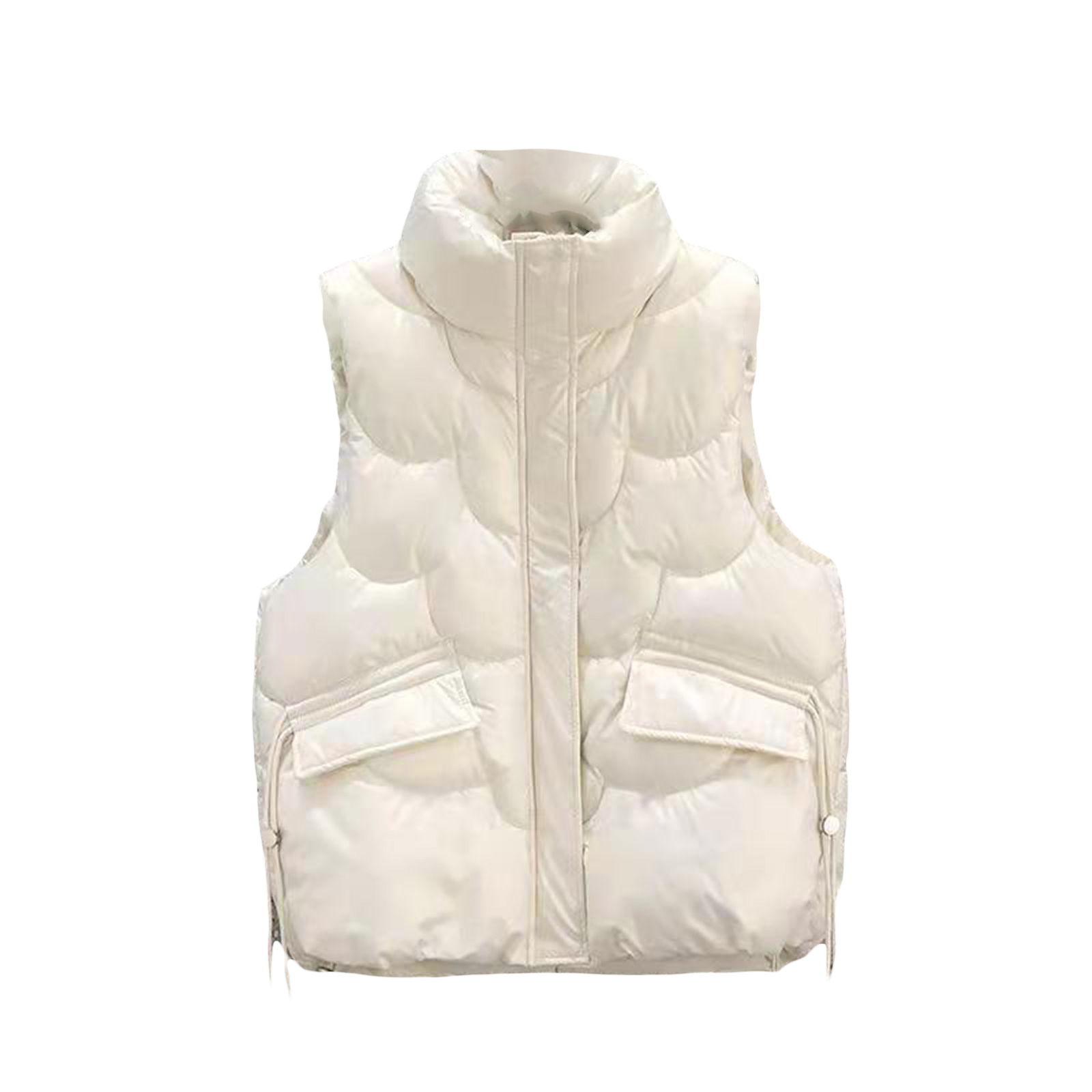 Women Winter Jacket Gilet Solid Color Vest Sleeveless Stand Collar Zipper Closure Warm Outwear with Pockets alx