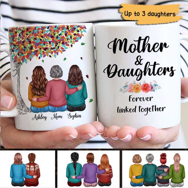 Mother And Daughters Colorful Tree Personalized Mug