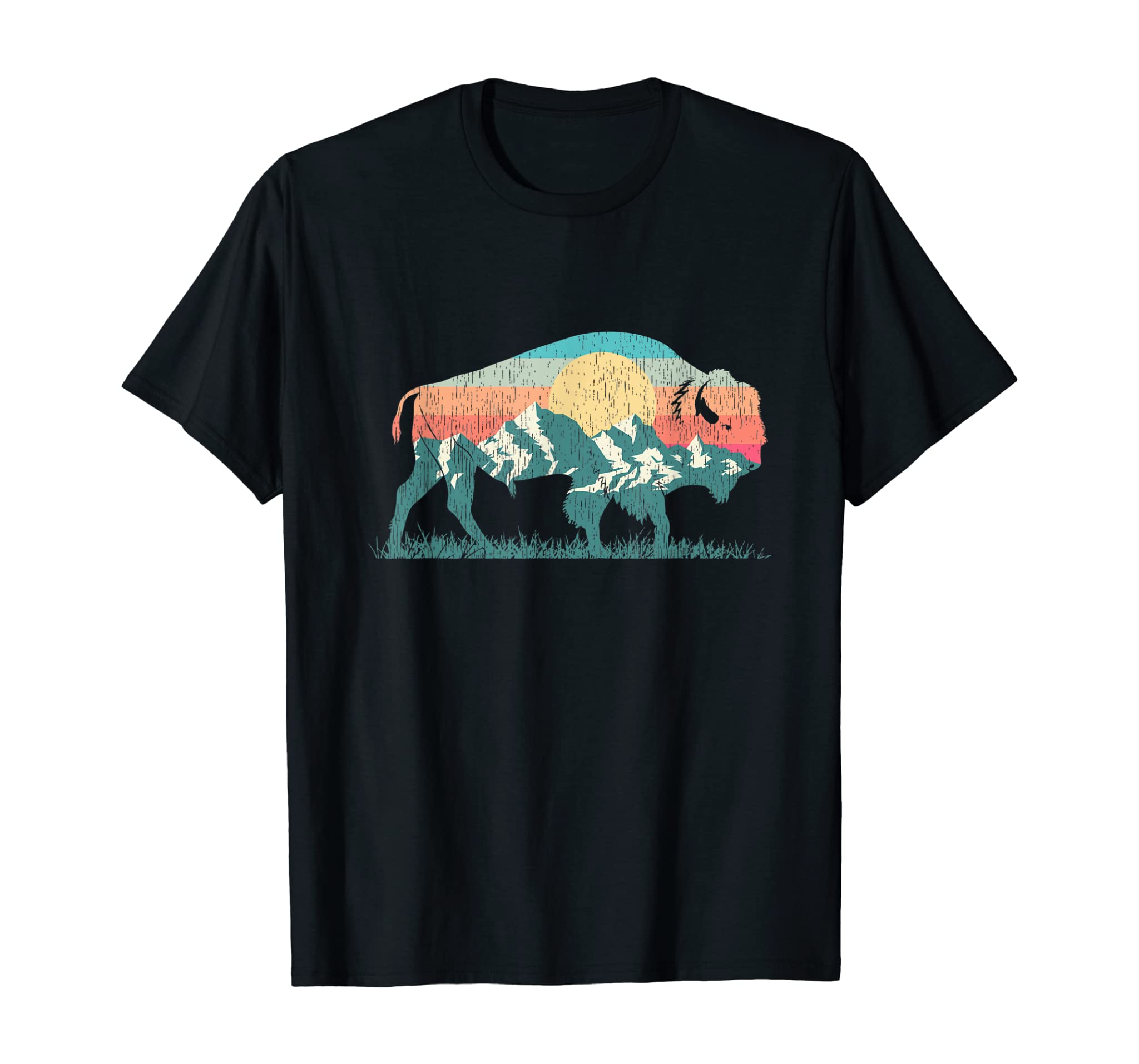 Vintage National Park Bison Landscape Buffalo Retro T-Shirt