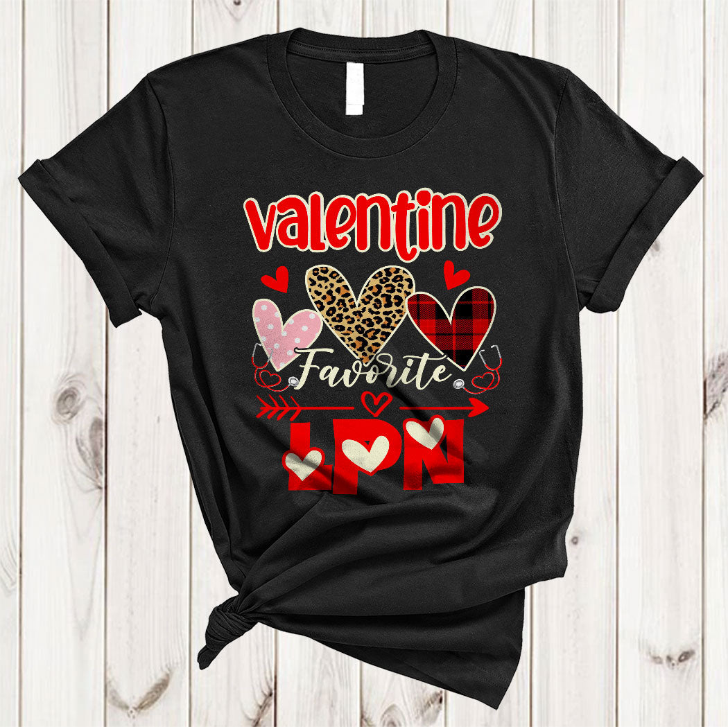 Valentine Favorite Lpn Funny Valentine’S Day Heart Leopard Plaid Nurse Lover Gifts T-Shirt