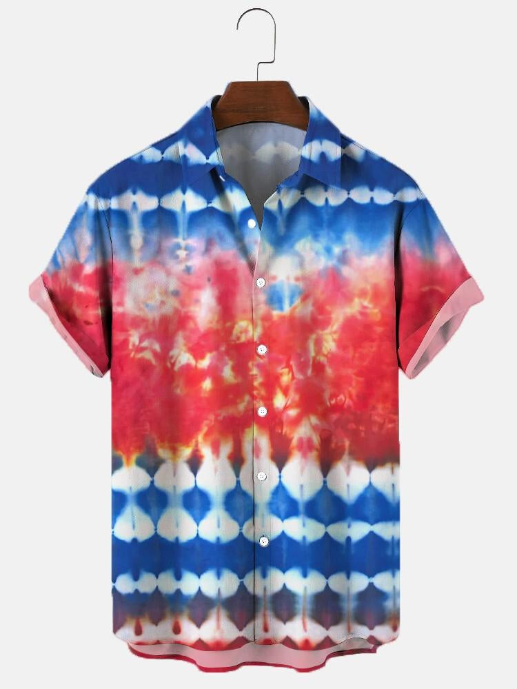 Men’S Tie Dye Flag Day 4Th Of July Print Casual Short Sleeve Shirt