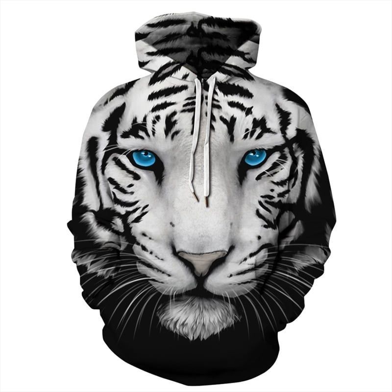 Black And White Cool Tiger 3D Printed Sublimation Hoodie Hooded Sweatshirt Comfy Soft And Warm For Men Women S to 5XL CTC15011359