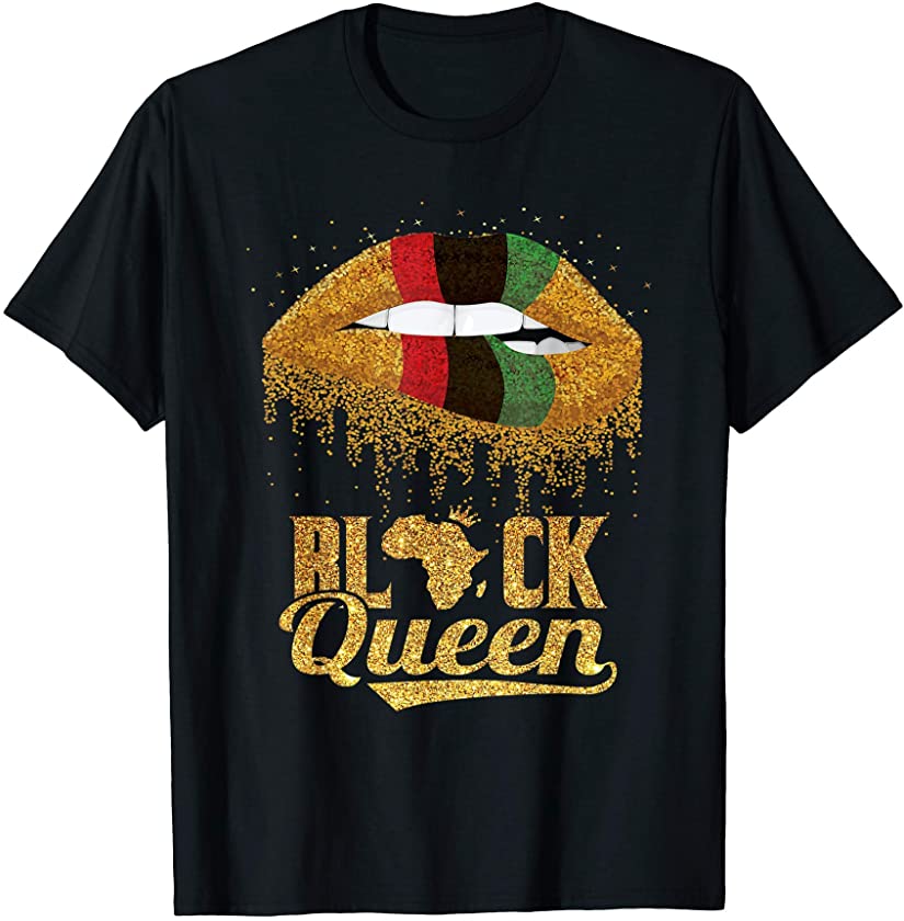 Black Queen Pan African Colors Biting Lips T-Shirt