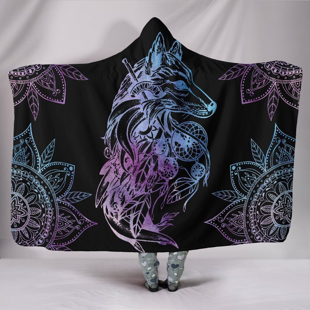 Mandala Wolf Hooded Blanket Gift For Wolf Lover