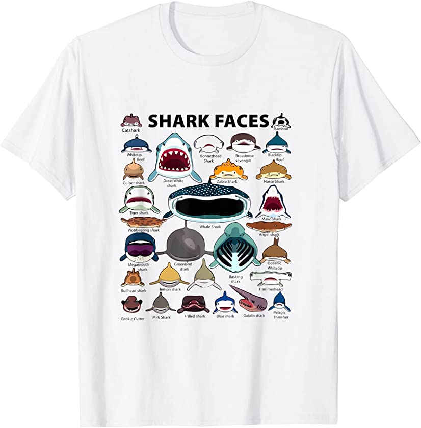 Types Of Shark Identification, Shark Faces T-Shirt