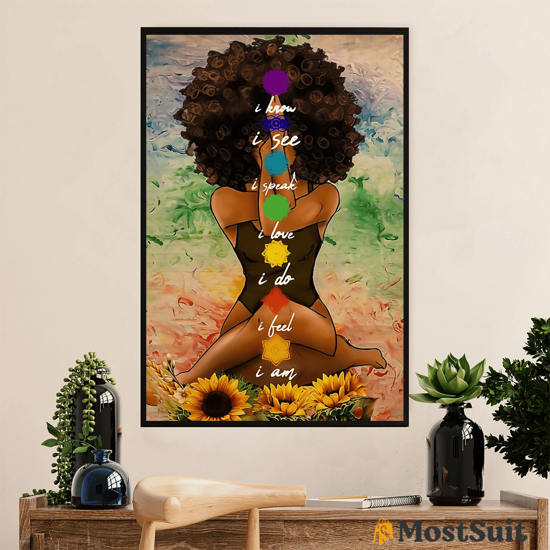 Yoga Black Woman Chakra Poster Canvas African American Afro – Gift For Black Girl Juneteenth Day Evg81950