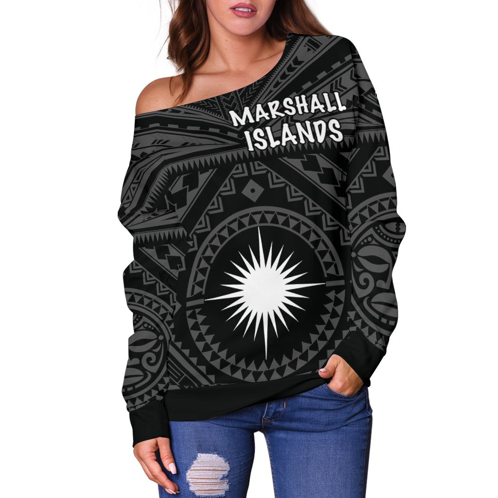 Marshall Women'S Off Shoulder Sweater - Marshall Seal With Polynesian ...
