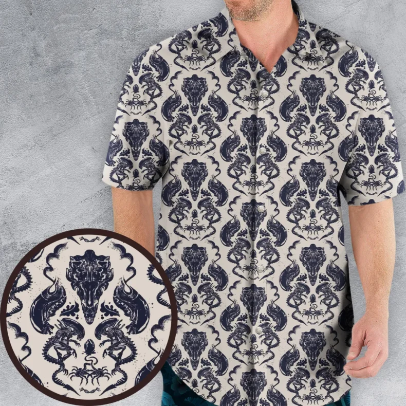 Alien Xenomorph Pattern Hawaiian Shirt