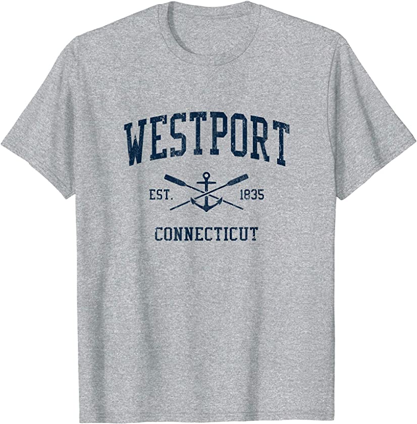 Westport CT Vintage Navy Crossed Oars & Boat Anchor T-Shirt