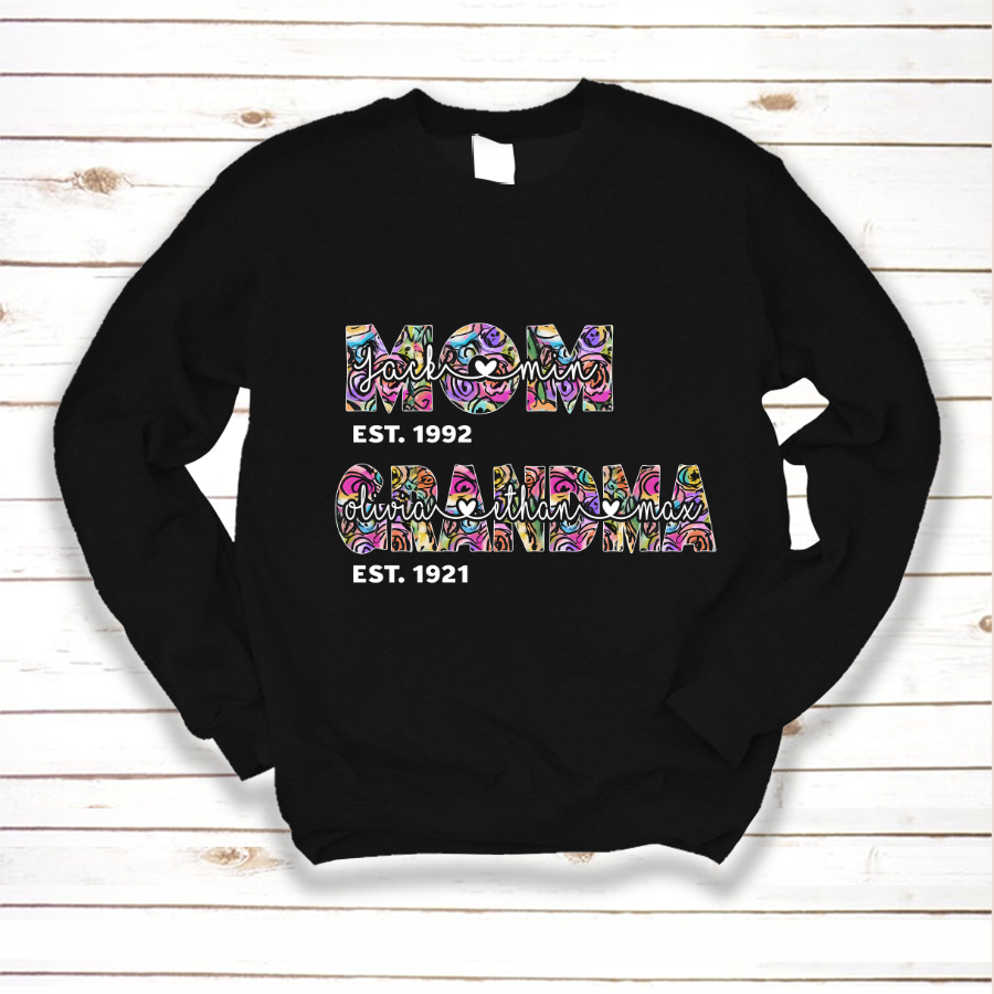 Personalized Mom Grandma Est Year With Kids & Grandkids Flower Sweatshirt