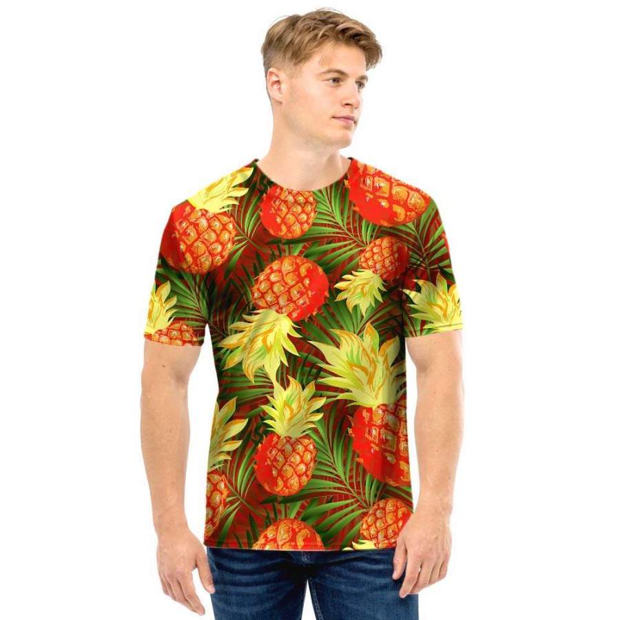 Yellow Neon Pineapple Hawaii Print Men T Shirt Ha8143