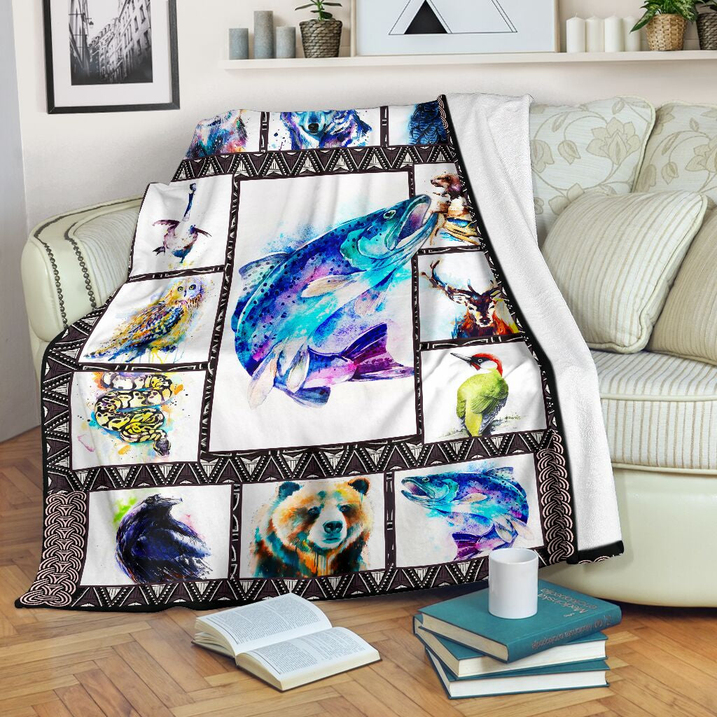 Salmon Totem Native American Animals Sherpa Fleece Blanket Great Customized Blanket Gifts For Birthday Christmas Thanksgiving