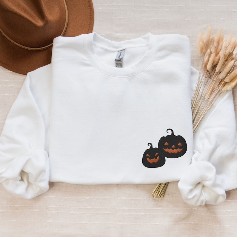 Embroidered Pumpkins Halloween Sweatshirt 2D Crewneck Sweatshirt All Over Print Sweatshirt For Women Sweatshirt For Men Sws2587