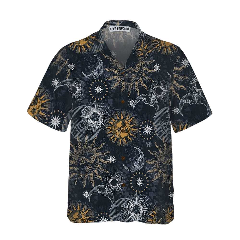 Moon And Sun Hawaii Space Themed Planet Button Up Shirt For Adults Ha2797