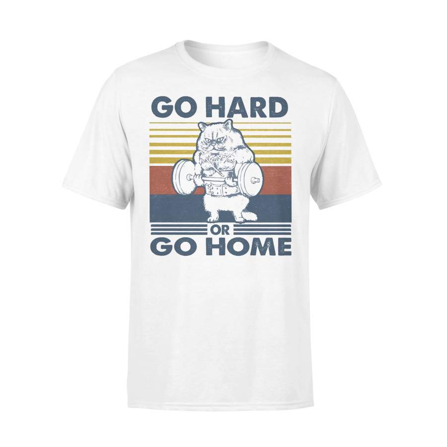 Go Hard Or Go Home Fitness Cat Vintage Retro T-shirt