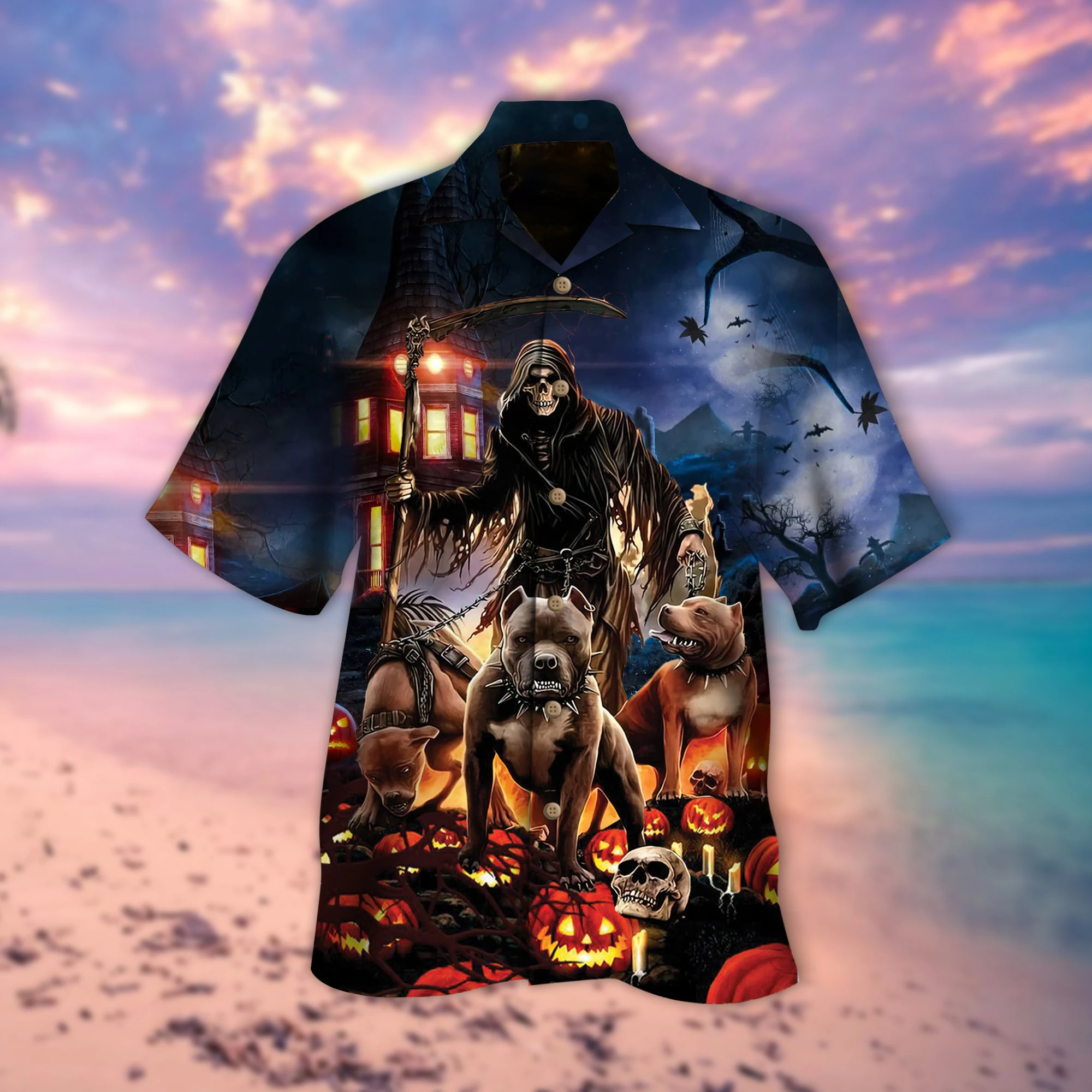 Pitbull Skull Reaper Print Hawaii Shirt Ha111465