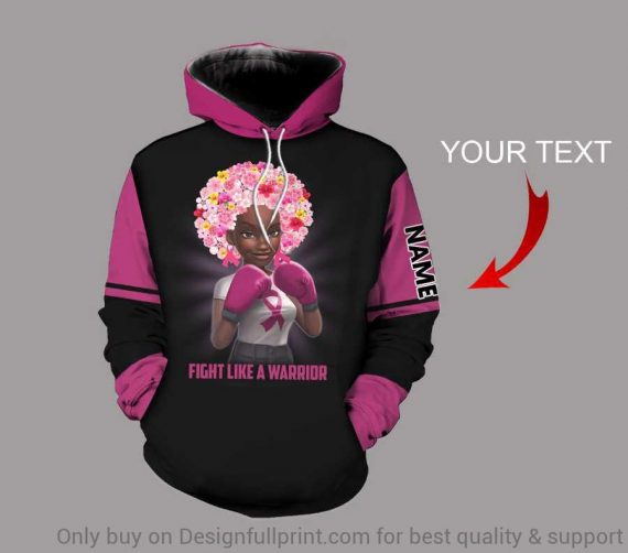 Skull Gift Personalized  Fight Like A Warrior Breast Cancer Awareness Sugar Skull Girl Hoodie