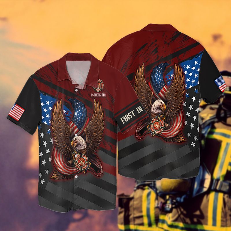 Us Firefighter Eagle American Flag Full Print Hawaii Shirt Ha49694