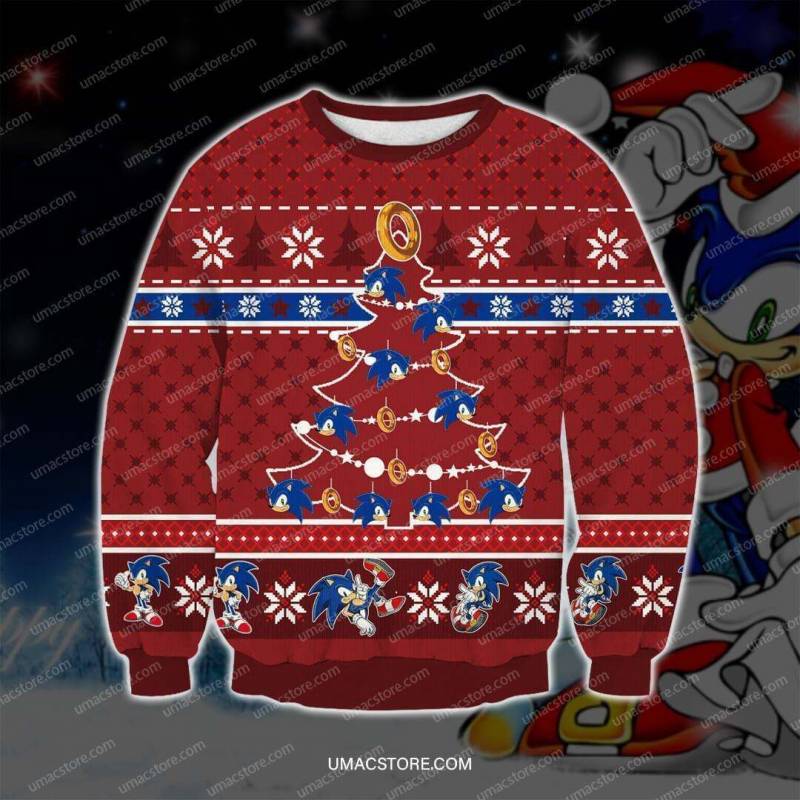 SONHED3008 Sonic The Hedgehog Knitting Pattern 3D Print Ugly Christmas Sweatshirt