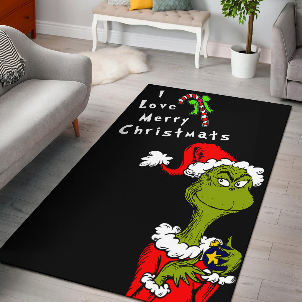 Christmas Area Rug | Grinch Love Merry Christmats Candy Cane And Bomb Rugs Home Decor