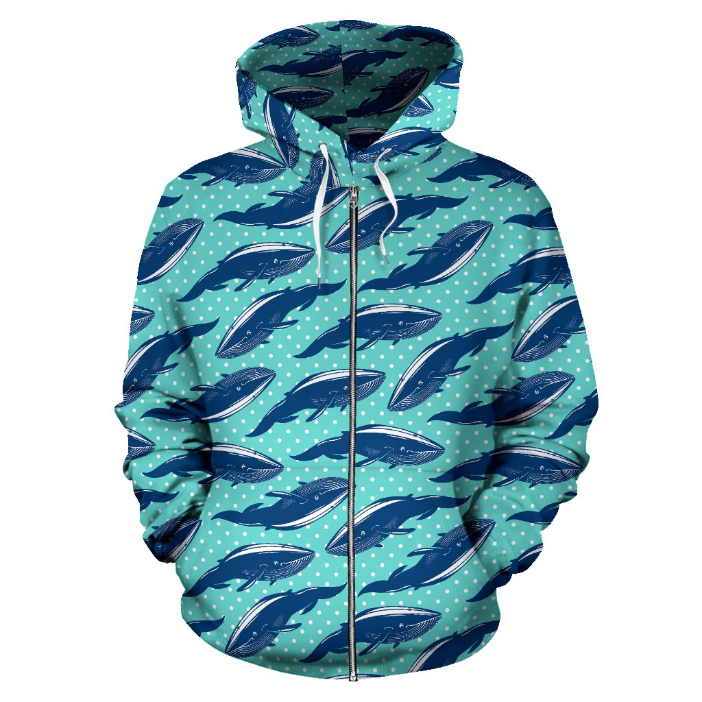 Whale Polka Dot Design Themed Print Zip Up Hoodie