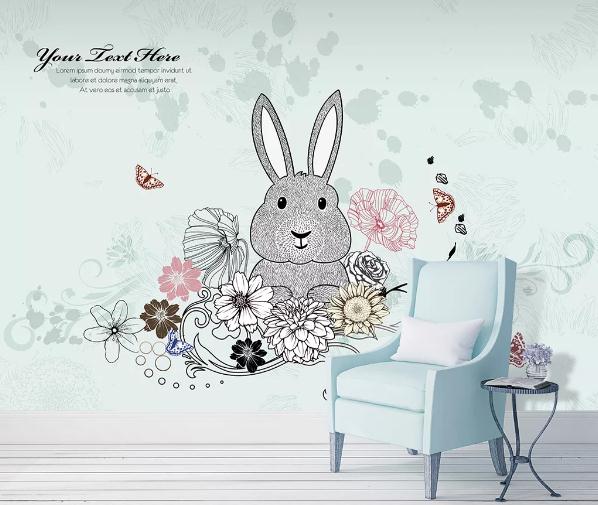 3D Cartoon Rabbit Flower Wall Mural Wallpaper 11