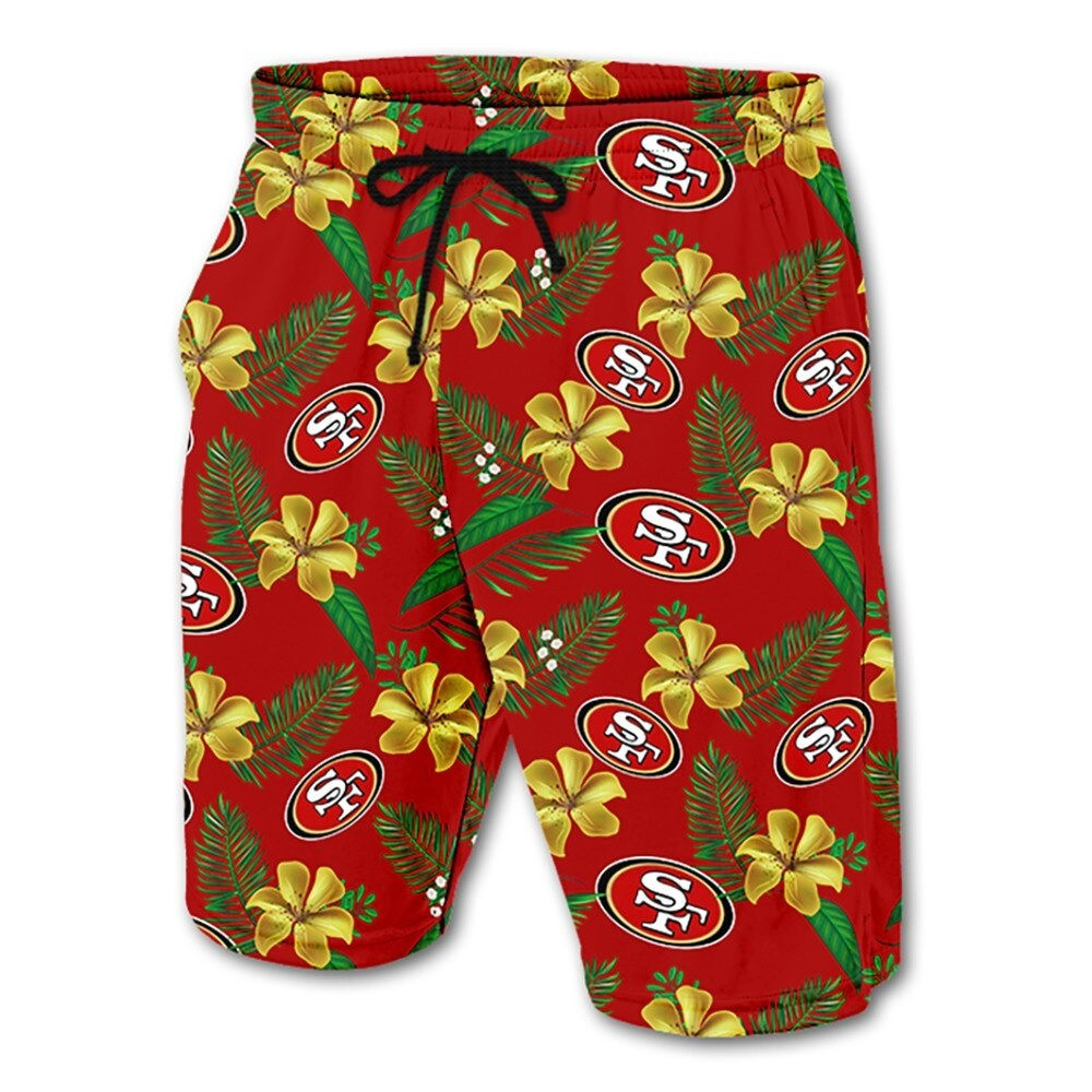 San Francisco Floral Pattern Hawaii Summer Shorts Men In Red Ha64245