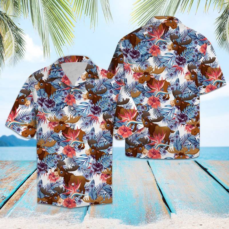 Moose Hibiscus Flower Hawaiian Shirt Ha22847