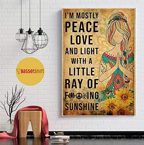 Vintage Yoga Girl I’M Mostly Peace Love And Light Poster Art Print      Home Decor Gift For Men Women Family Friend On Birthday Xmas