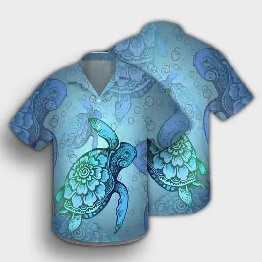 Turtle In The Sea Bubble Aloha Hawaiian Shirt Colorful Short Sleeve Summer Beach Casual Shirt For Men And Women