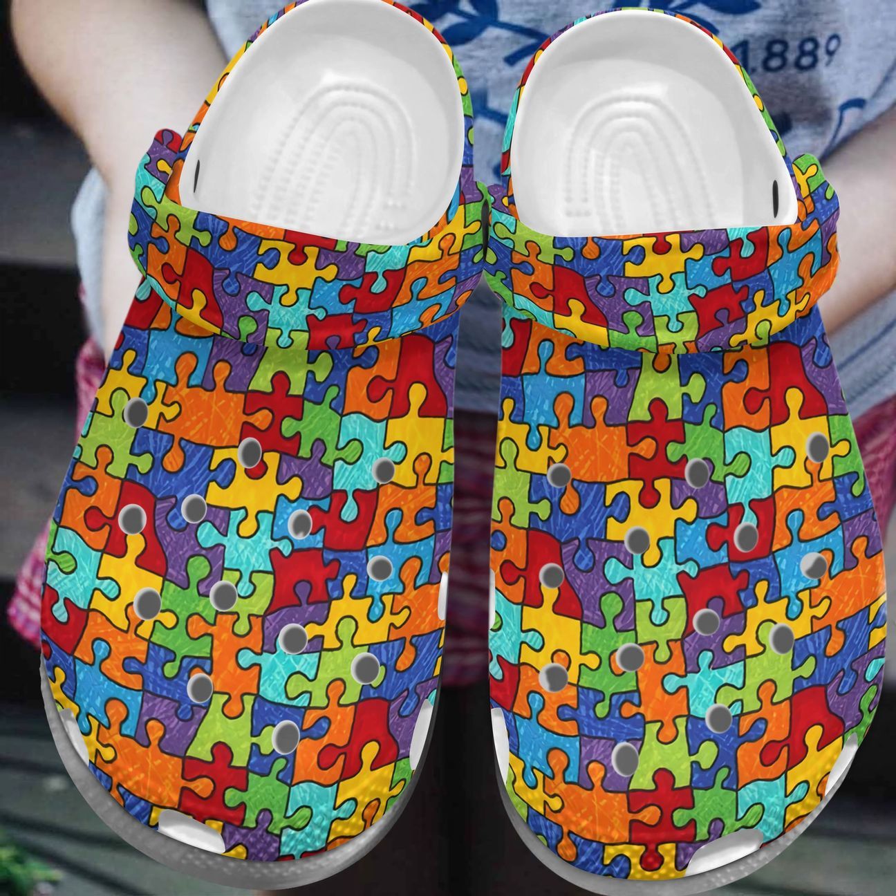 Autism Personalize Clog, Custom Name, Text, Fashion Style For Women, Men, Kid, Print 3D Whitesole Autism 123