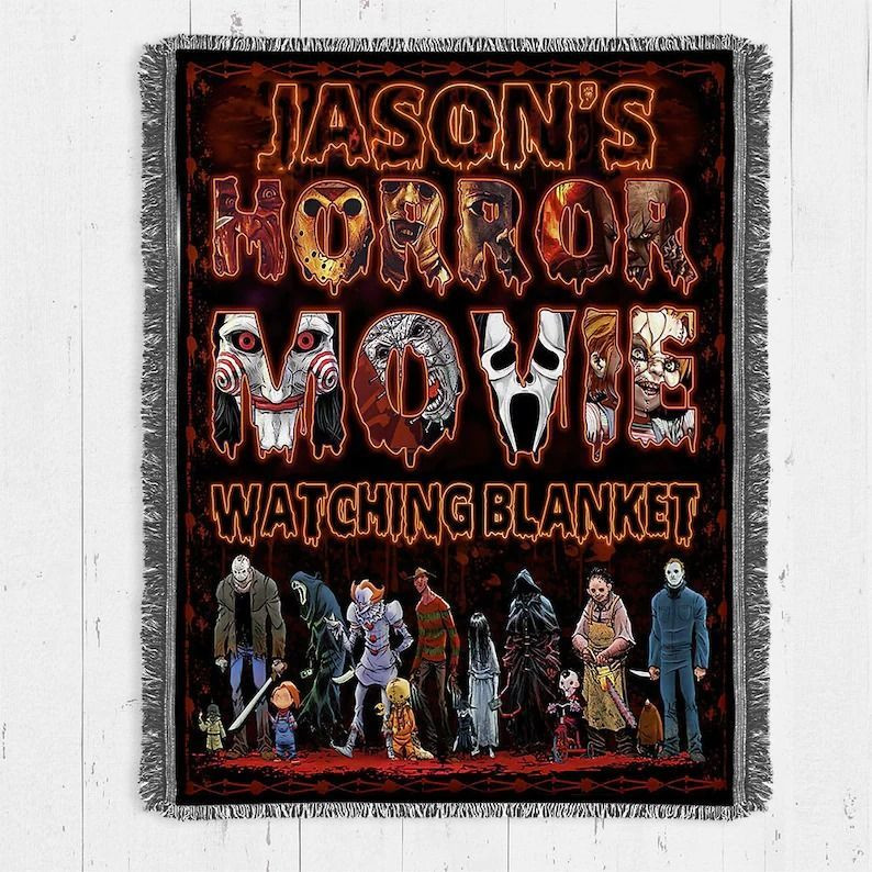 Personalized Name This Is My Horror Movie Watching Blanket| Woven Blankets| Birthday Gifts| Christmas Gifts