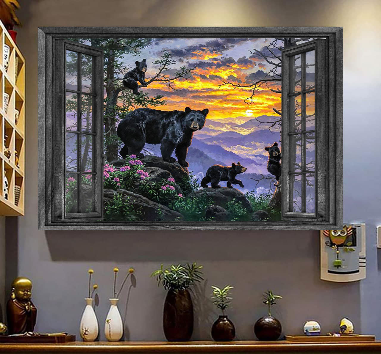 Bear 3D Wall Art Painting Art 3D Wild Animals Lover Bear Babies Home Decoration Gift Idea Mother Day