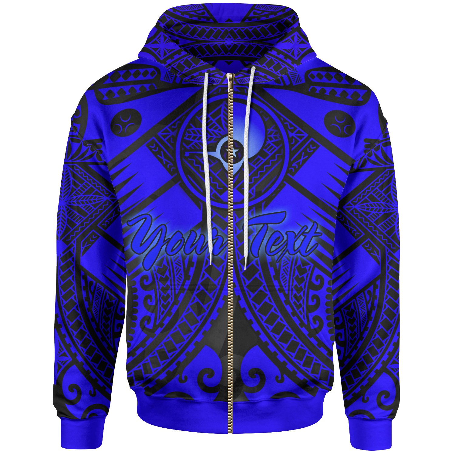 Yap Custom Personalised Zip-Up Hoodie  – Blue Seal with Polynesian Tattoo – BN18