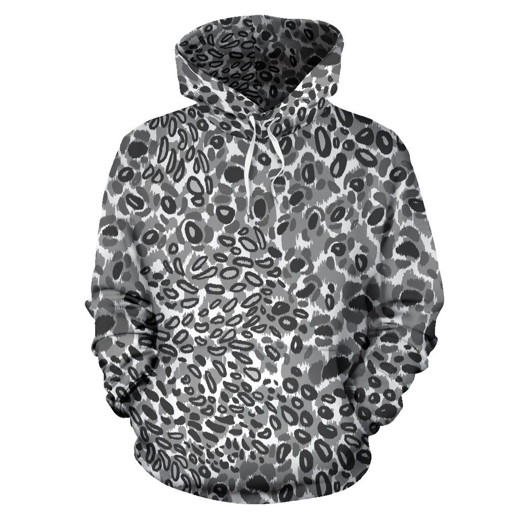 Gray Leopard Texture Pattern Men Women Pullover Hoodie