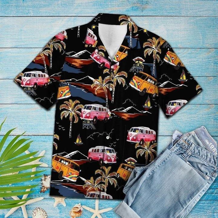 Tropical Hippie Car Hawaiian Shirt   Unisex   Full Size   Adult   Colorful   Hw1406