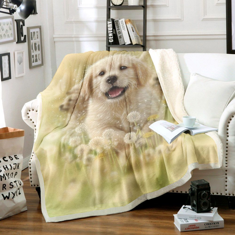 Dandelions Puppy Sherpa Fleece Blanket WO