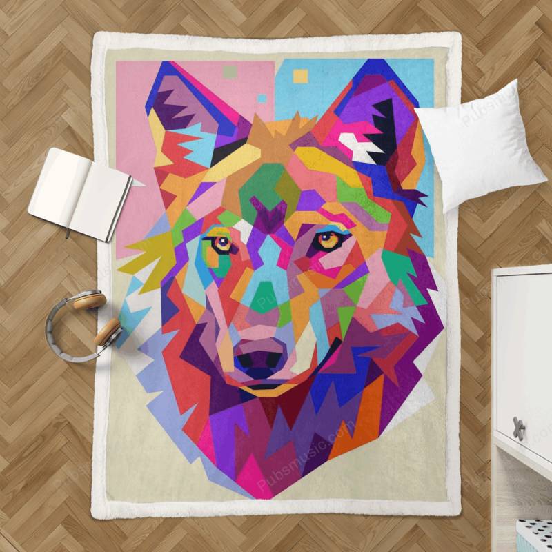 Wolf Pop Art Style – Lion Tiger Cat Sherpa Fleece Blanket