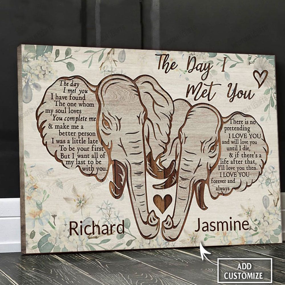 Valentine Elephant Personalized Canvas Poster Wall Art, Poster Print, Canvas Print Wall Decor