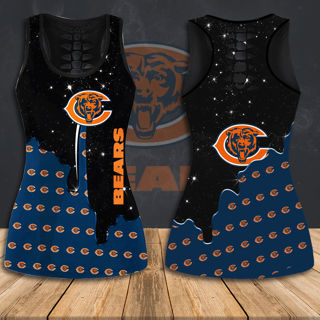 Chicago Bears Logo All Over Print 3D Tank Top & Leggings – Black Navy