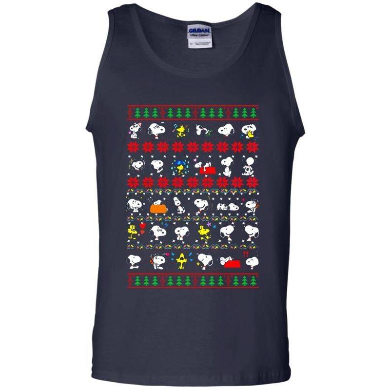 Shop Snoopy Cute Emoji The Peanuts Stickers Ugly Christmas Sweater Tank Top