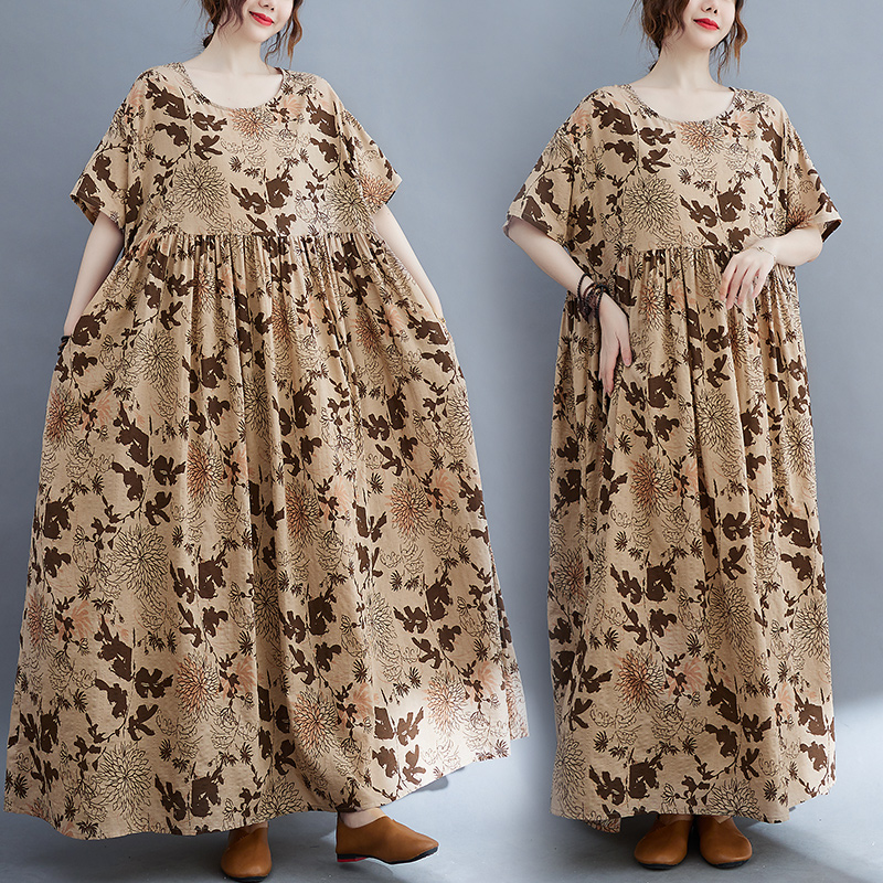 2022 New Fashion Print Floral Prairie Chic Travel Style Casual Dress Thin Soft Cotton Linen Loose Long Maxi Women Summer Dress alx